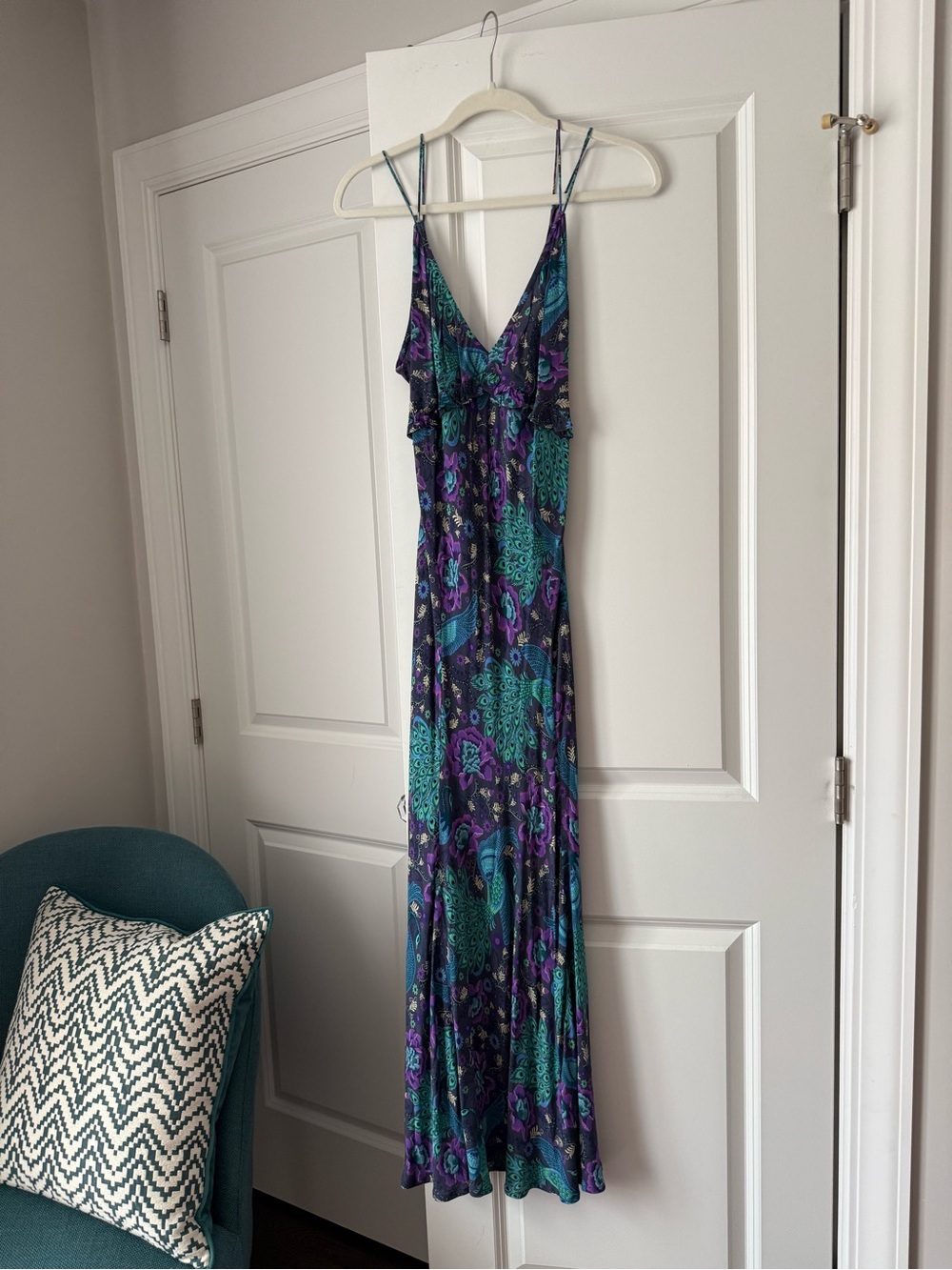 Spell Boheme Bias Cut Maxi Dress in Peacock Colorway, Size Small. - Picture 5 of 14